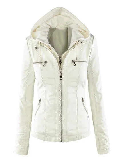 2022 nouvelle veste en cuir femmes sweats à capuche automne hiver veste en polyuréthane noir vêtements d'extérieur décontractés manteau en simili cuir femmes grande taille XS-7XL