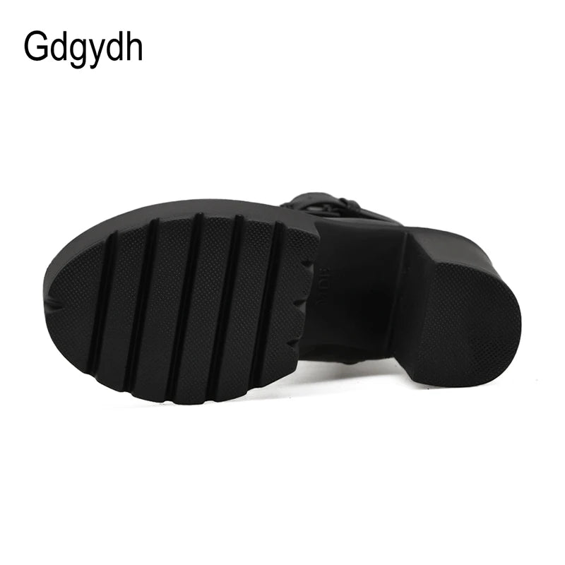 Gdgydh mode moto bottes femmes en cuir printemps automne boucle en métal talons hauts chaussures fermeture éclair noir bottines femme laçage