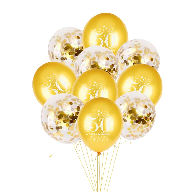 JOY-ENLIFE 10 pièces ballons confettis gonflables ballons en Latex de 12 pouces 30 40 50 60 ans fête d'anniversaire ballons à hélium en aluminium pour adultes