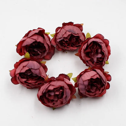 Têtes de pivoine artificielles en soie, 5 pièces, 5cm, fleurs artificielles, décoration de mariage, maison, couronne, Scrapbook, boîte-cadeau, fleur, artisanat fait à la main