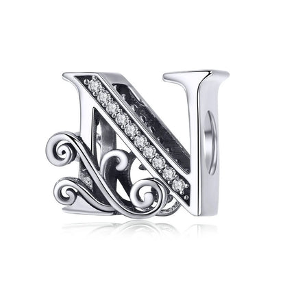 BAMOER classique 925 en argent Sterling lettre Vintage A à Z 26 lettre breloques ajouré CZ Alphabet perles ajustement bracelet à breloques BSC030