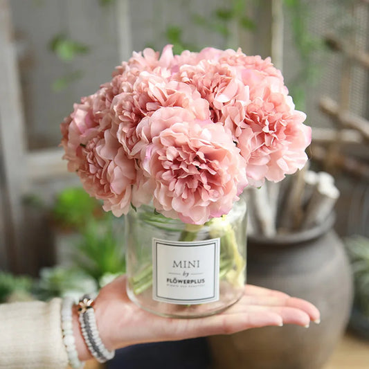 Bouquet d'hortensias artificiels en soie, fausses fleurs, pivoine en fleur, pour décorer la maison, pour le mariage, pétales blancs