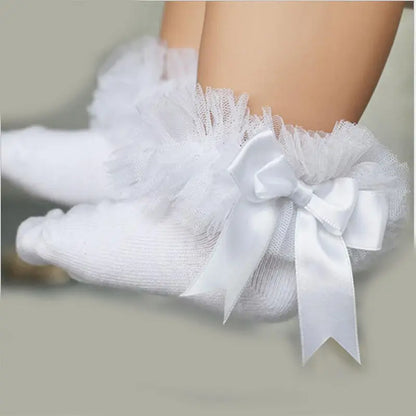 Chaussettes bébé fille avec nœud papillon dentelle à volants princesse chaussette en coton avec rubans Multi couleurs gris rouge noir rose blanc chaussettes princes