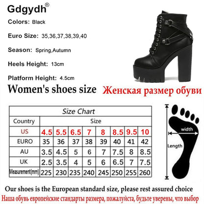 Gdgydh mode bottes noires femmes talon printemps automne à lacets en cuir souple plate-forme chaussures femme fête bottines talons hauts Punk