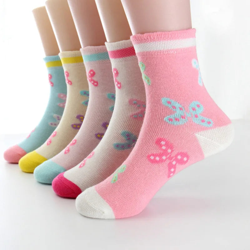 5 paires/lot printemps automne haute qualité filles chaussettes coton papillon couleur bonbon chaussettes pour filles 3- 12 ans enfants chaussettes