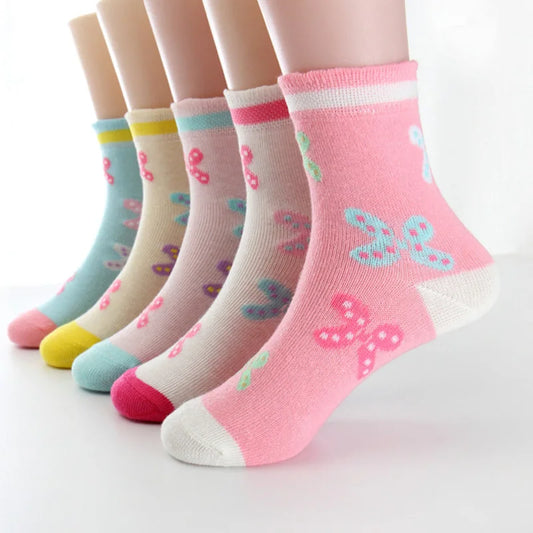 5 paires/lot printemps automne haute qualité filles chaussettes coton papillon couleur bonbon chaussettes pour filles 3- 12 ans enfants chaussettes