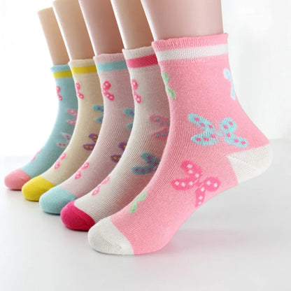 5 paires/lot printemps automne haute qualité filles chaussettes coton papillon couleur bonbon chaussettes pour filles 3- 12 ans enfants chaussettes