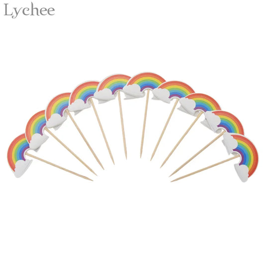 Lychee Life 24 pièces dessin animé arc-en-ciel Cupcake Toppers enfants fête d'anniversaire décorations de mariage gâteau drapeau fournitures