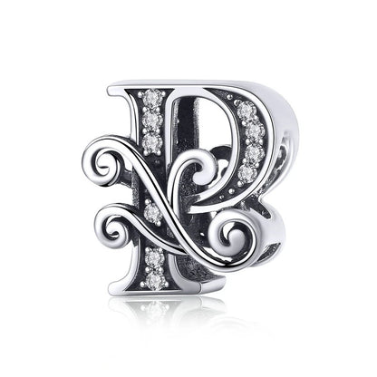 BAMOER classique 925 en argent Sterling lettre Vintage A à Z 26 lettre breloques ajouré CZ Alphabet perles ajustement bracelet à breloques BSC030