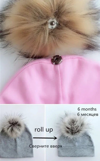 Automne enfants infantile enfant en bas âge raton laveur fausse fourrure pompon chapeau casquette pour enfants bébé garçons fille coton nouveau-né accessoires chapeau bonnet