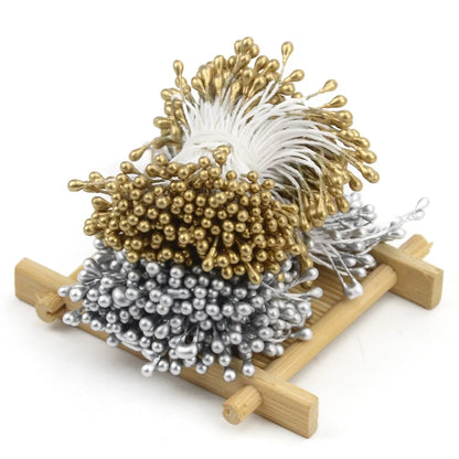 300 pièces fleur artificielle Double têtes étamine nacré artisanat cartes gâteaux décor Scrapbooking Floral pour la maison décor de fête de mariage