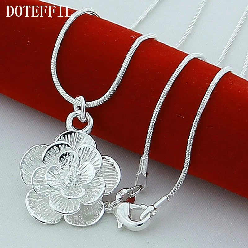 DOTEFFIL – collier avec pendentif fleur de Rose en argent Sterling 925, chaîne serpent de 18/20-24/26/30 pouces pour femmes, bijoux de fiançailles et de mariage