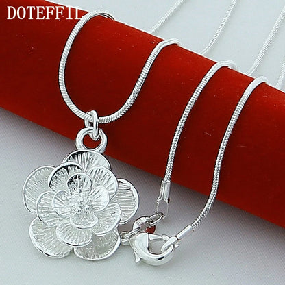 DOTEFFIL – collier avec pendentif fleur de Rose en argent Sterling 925, chaîne serpent de 18/20-24/26/30 pouces pour femmes, bijoux de fiançailles et de mariage