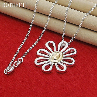 DOTEFFIL 925 en argent Sterling 18 pouces chaîne fleur pendentif collier pour les femmes de mariage fiançailles mode charme bijoux