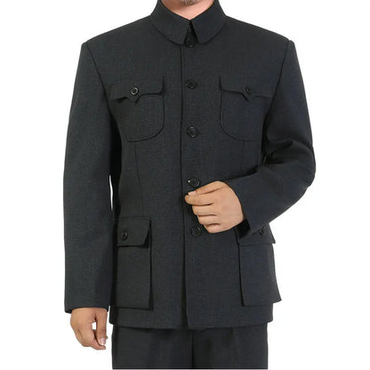 Veste de costume Mao pour hommes, tunique chinoise imbibée, blazer à col à ailes mandarin masculin, manteau Sun Yat Sen Zhongshan, blazer classique
