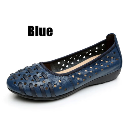 WOIZGIC mère femmes chaussures sandales plates évider en cuir véritable sans lacet mocassins doux été plage Vintage grande taille 42 43
