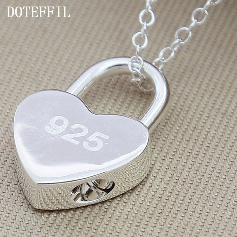 DOTEFFIL – collier avec pendentif carré/verrouillage en forme de cœur, en argent Sterling 925, avec Logo Original, chaîne de 16 à 30 pouces pour femmes, fiançailles et mariage