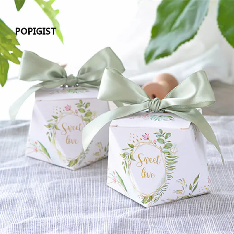 Boîte à bonbons en forme de diamant et motif de forêt verte, coffret, bonbonnière de style européen, idéal pour chocolat, comme cadeau de remerciement, fête de mariage, lot de 50 pièces