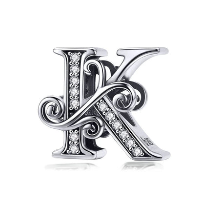 BAMOER classique 925 en argent Sterling lettre Vintage A à Z 26 lettre breloques ajouré CZ Alphabet perles ajustement bracelet à breloques BSC030