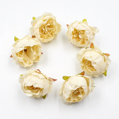 Têtes de pivoine artificielles en soie, 5 pièces, 5cm, fleurs artificielles, décoration de mariage, maison, couronne, Scrapbook, boîte-cadeau, fleur, artisanat fait à la main