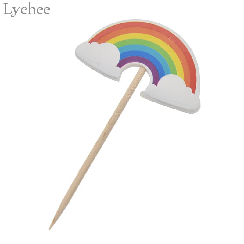 Lychee Life 24 pièces dessin animé arc-en-ciel Cupcake Toppers enfants fête d'anniversaire décorations de mariage gâteau drapeau fournitures