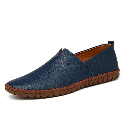 MIXIDELAI mocassins en cuir de vache véritable pour hommes mocassins faits à la main en cuir souple bleu sans lacet chaussure de bateau pour hommes grande taille 38 ~ 47