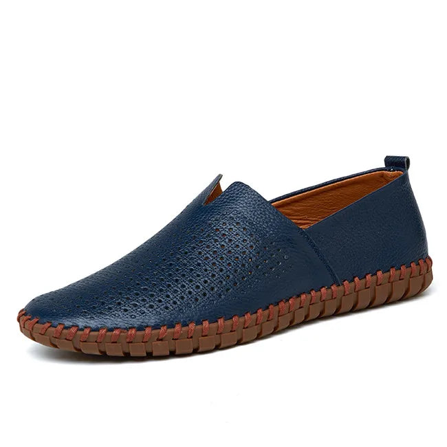 MIXIDELAI mocassins en cuir de vache véritable pour hommes mocassins faits à la main en cuir souple bleu sans lacet chaussure de bateau pour hommes grande taille 38 ~ 47