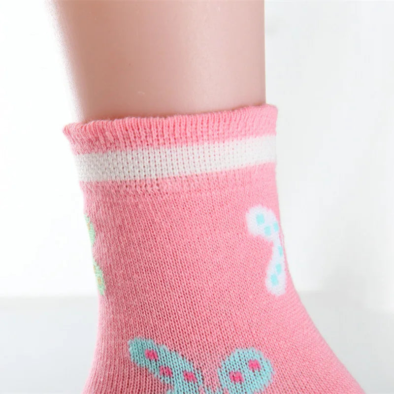 5 paires/lot printemps automne haute qualité filles chaussettes coton papillon couleur bonbon chaussettes pour filles 3- 12 ans enfants chaussettes