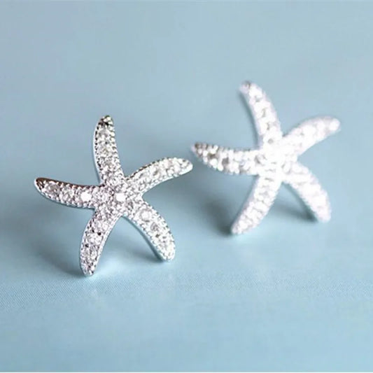 Nouvelle mode Anti-allergique 925 bijoux en argent Sterling Micro-intégré cristal étoile de mer personnalité boucles d'oreilles exquises