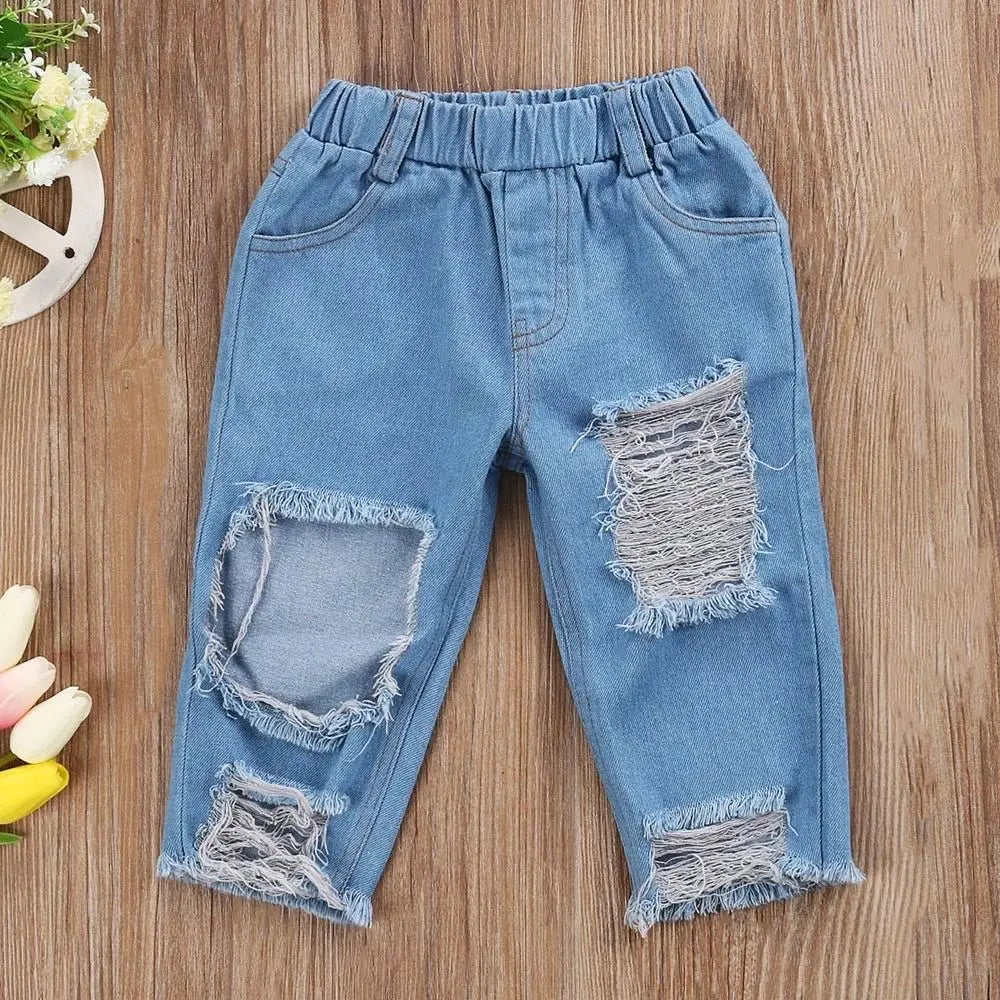 2025 nouvelle marque enfant en bas âge infantile enfant fille enfants hors épaule hauts Denim pantalon jean tenues bandeau 3 pièces ensemble vêtements de mode 1-6Y
