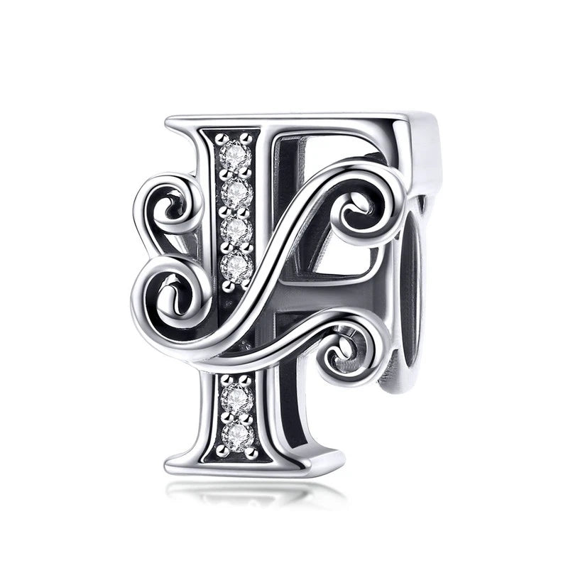 BAMOER classique 925 en argent Sterling lettre Vintage A à Z 26 lettre breloques ajouré CZ Alphabet perles ajustement bracelet à breloques BSC030
