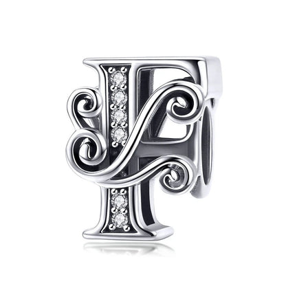BAMOER classique 925 en argent Sterling lettre Vintage A à Z 26 lettre breloques ajouré CZ Alphabet perles ajustement bracelet à breloques BSC030