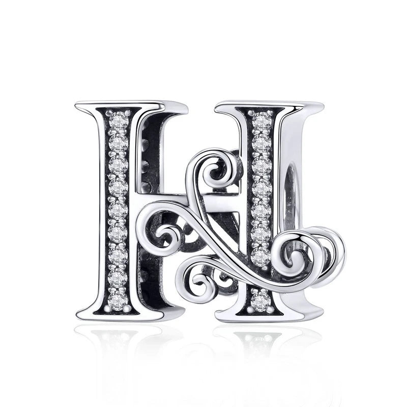 BAMOER classique 925 en argent Sterling lettre Vintage A à Z 26 lettre breloques ajouré CZ Alphabet perles ajustement bracelet à breloques BSC030