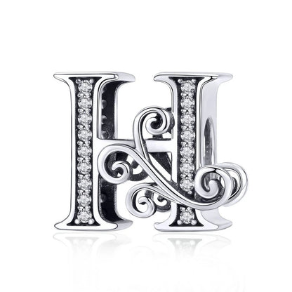 BAMOER classique 925 en argent Sterling lettre Vintage A à Z 26 lettre breloques ajouré CZ Alphabet perles ajustement bracelet à breloques BSC030