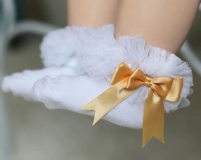 Chaussettes bébé fille avec nœud papillon dentelle à volants princesse chaussette en coton avec rubans Multi couleurs gris rouge noir rose blanc chaussettes princes