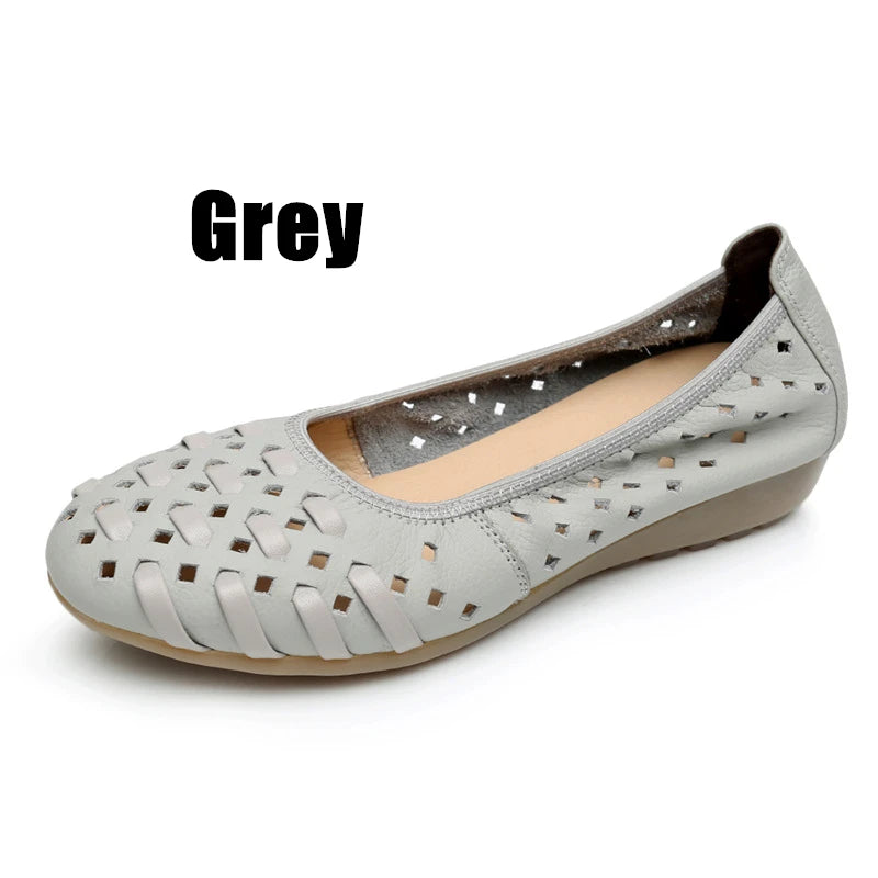 WOIZGIC mère femmes chaussures sandales plates évider en cuir véritable sans lacet mocassins doux été plage Vintage grande taille 42 43