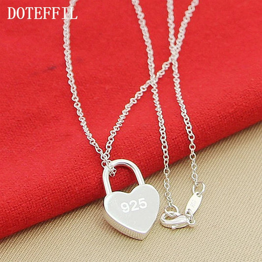 DOTEFFIL – collier avec pendentif carré/verrouillage en forme de cœur, en argent Sterling 925, avec Logo Original, chaîne de 16 à 30 pouces pour femmes, fiançailles et mariage