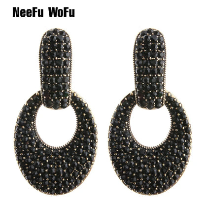 NeeFu WoFu goutte strass boucles d'oreilles cristal grande boucle d'oreille balancent ovale en alliage de Zinc grande longue Brinco oreille Oorbellen bijoux de mode