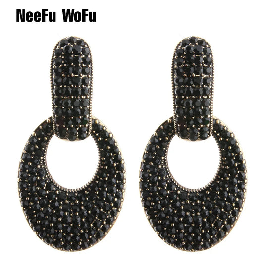 NeeFu WoFu goutte strass boucles d'oreilles cristal grande boucle d'oreille balancent ovale en alliage de Zinc grande longue Brinco oreille Oorbellen bijoux de mode