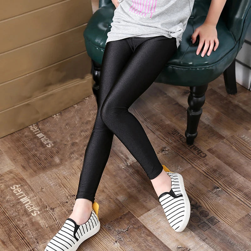 Pantalons longs slim pour filles de 2 à 14 ans, brillants, noirs, blancs, roses, bas pour enfants, Leggings élastiques assortis avec tout