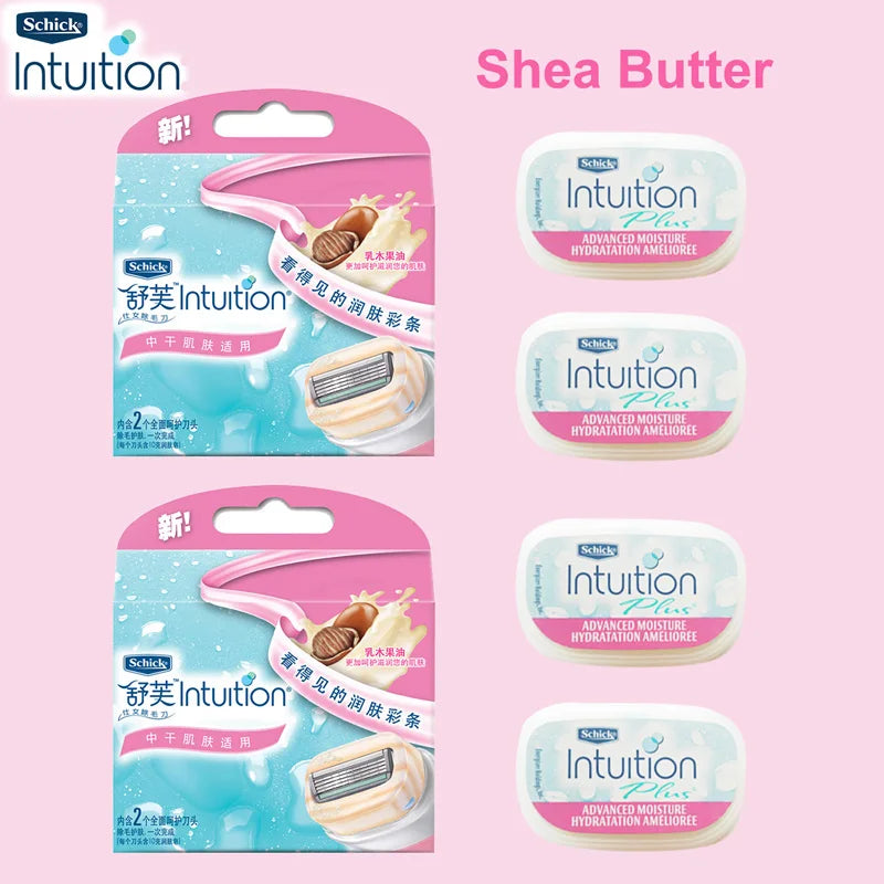 Intuition Schick originale pour femme, 4 postiches, rasage, sécurité, naturel, peau sensible, jambes, bras, visage, ati elles, bikini