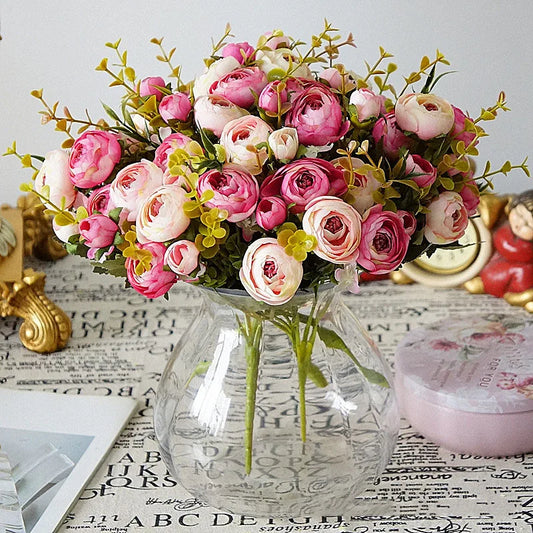 10 têtes Vintage fleurs en soie rétro thé Roses fleurs artificielles Bouquet de mariée pour décoration de mariage maison fausses fleurs A3050