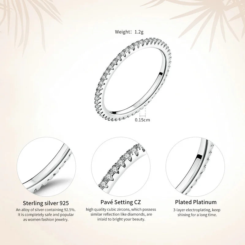 BAMOER classique 925 en argent Sterling de haute qualité cercle clair CZ géométrique empilable anneaux pour les femmes bijoux de mariage cadeau SCR066