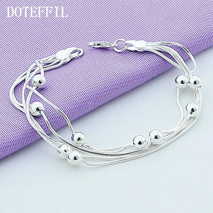 DOTEFFIL 925 en argent Sterling cinq serpent chaîne Bracelet lisse perle argent Bracelet mode femmes mariage fiançailles bijoux