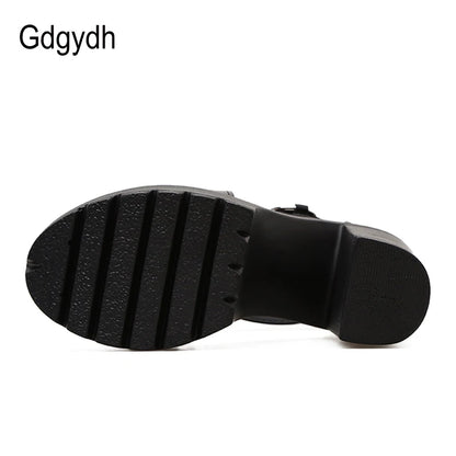 Gdgydh mode solide plate-forme femmes sandales chaussures d'été bout ouvert Style Rome talons hauts mode boucle gladiateur chaussures femme