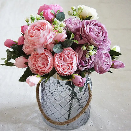 2018 soie Rose pivoine fleurs artificielles beau Bouquet de Flores pour la fête de Mariage décoration de la maison Mariage fausses fleurs A49B25