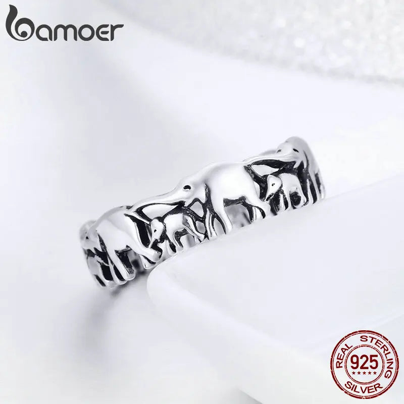 BAMOER 100% 925 argent Sterling empilable Collection animale éléphant famille bagues pour les femmes à la mode bijoux en argent SCR344