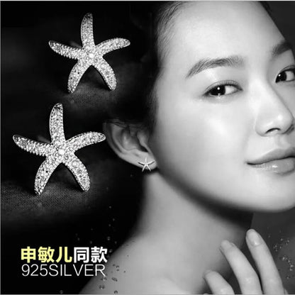 Nouvelle mode Anti-allergique 925 bijoux en argent Sterling Micro-intégré cristal étoile de mer personnalité boucles d'oreilles exquises