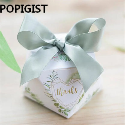 Boîte à bonbons en forme de diamant et motif de forêt verte, coffret, bonbonnière de style européen, idéal pour chocolat, comme cadeau de remerciement, fête de mariage, lot de 50 pièces