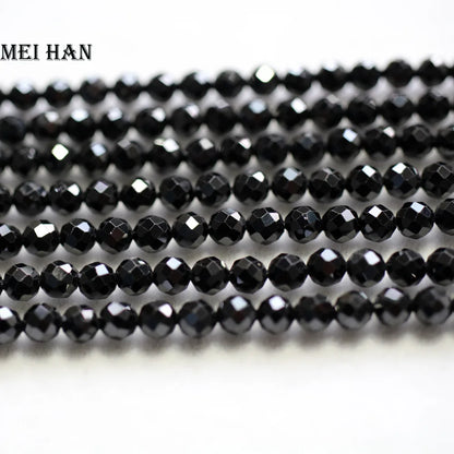 Meihan (3 brins/ensemble) spinelle noire naturelle de 4mm, perles rondes à facettes en vrac pour bijoux, cadeau design DIY